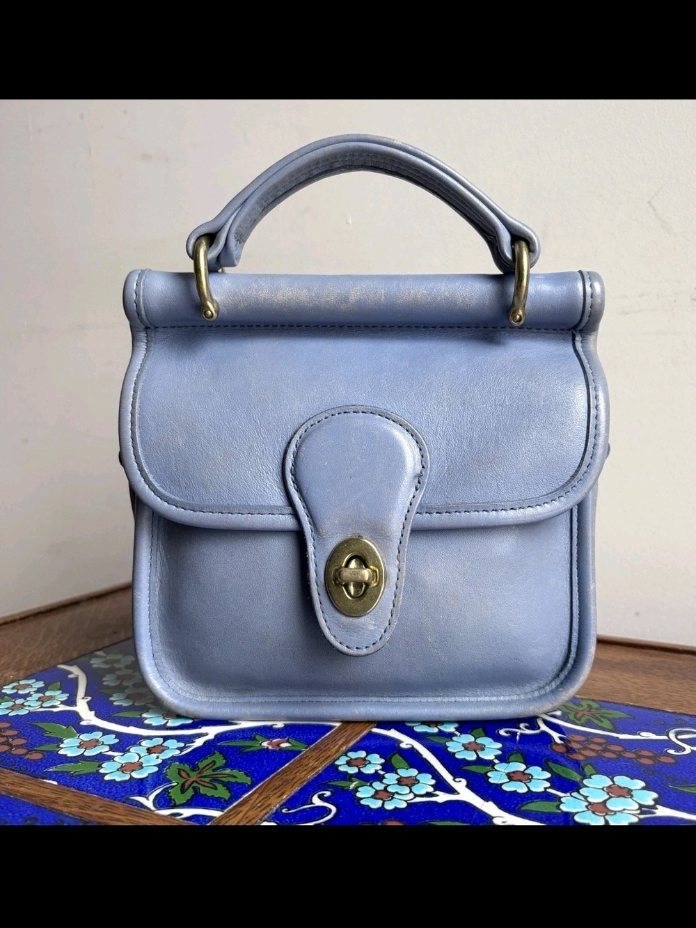 Coach Winnie Classic Top-Handle Leather Satchel in Light Blue